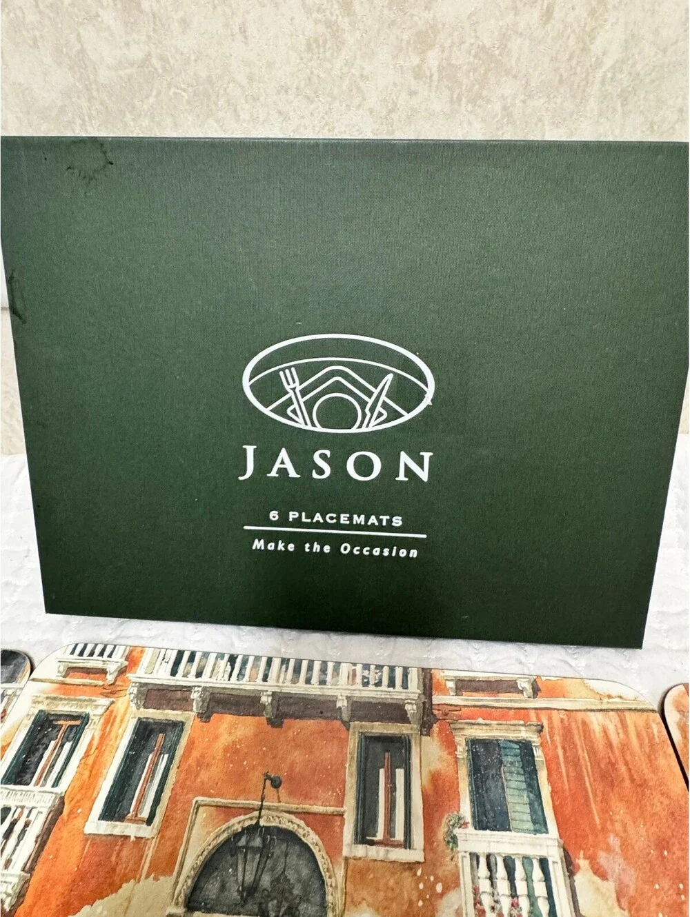 Jason Products Venice Placemats Set of 6 Hard Cork Back Board Italian Canals